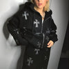 Rhinestone Cross Zip Up Hoodie - Y2k station